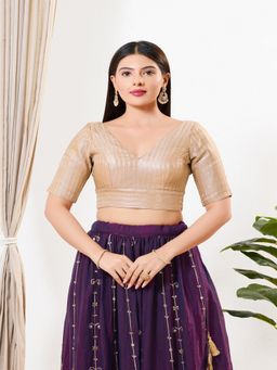 VAMAS - THE DESIGNER BLOUSES - Women's Gold V-Neck Padded Stitched Blouse