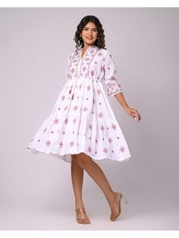 Zolo Label - Breezy White Thread Embroidery Knee Length Dress