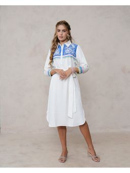 Zolo Label - White Embroidered Tencel Collar Neck Midi Dress