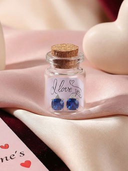 Ornate Jewels - 925 Silver 0.80 Carat Blue Sapphire Solitaire Stud Earring For Women & Girls