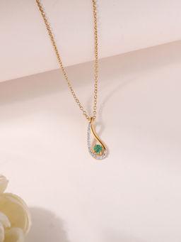 Ornate Jewels - 925 Silver 18K Gold Plated Natural Green Emerald Pendant with Chain for Women & Girls