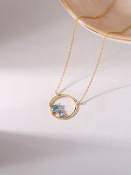 Ornate Jewels - 925 Silver 18K Gold Plated Natural Blue Topaz Circle Necklace for Women & Girls