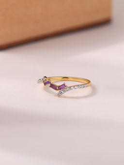Ornate Jewels - 925 Silver 18K Gold Plated Natural African Amethyst Trio Blush Ring for Women & Girls