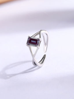 Ornate Jewels - 925 Silver Rhodium Plated Alexandrite Solitaire Adjustable Ring for Women & Girls