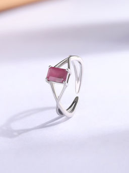 Ornate Jewels - 925 Silver Rhodium Plated Natural Ruby Solitaire Adjustable Ring for Women & Girls