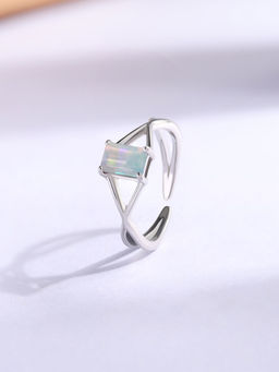 Ornate Jewels - 925 Silver Natural Ethiopian Opal Solitaire Adjustable Ring for Women & Girls