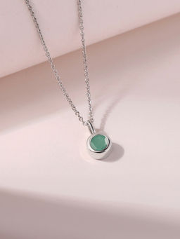 Ornate Jewels - 925 Silver Rhodium Plated Natural Sakota Emerald Pendant With Chain for Women & Girls