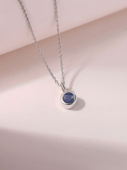 Ornate Jewels - 925 Silver Rhodium Plated Natural Blue Sapphire Pendant With Chain for Women & Girls