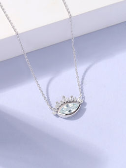 Ornate Jewels - 925 Silver Marquise 1 Carat Natural Aquamarine Eye Necklace for Women & Girls