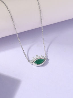 Ornate Jewels - 925 Silver Marquise 1.50 Carat Natural Emerald Eye Necklace for Women & Girls