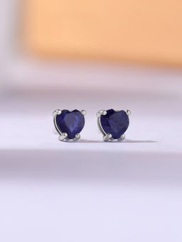 Ornate Jewels - 925 Silver Natural Blue Fissure Filled Sapphire Heart Stud Earring for Women & Girls