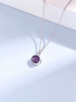 Ornate Jewels - 925 Silver Rhodium Plated Natural Amethyst Halo Necklace for Women & Girls