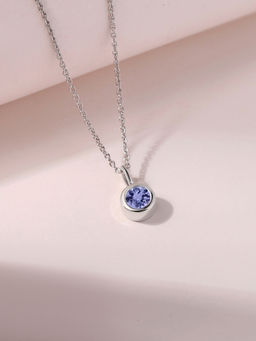 Ornate Jewels - 925 Silver Rhodium Plated Round Natural Tanzanite Solitaire Necklace for Women & Girls