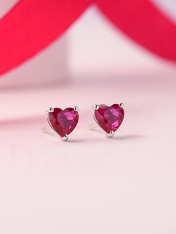 Ornate Jewels - 925 Silver Rhodium Plated Pink Heart Earrings Valentine Gift for Girlfriend
