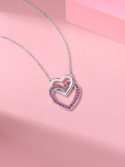 Ornate Jewels - Valentine Gift 925 Silver Red Ruby Double Heart Delight Necklace