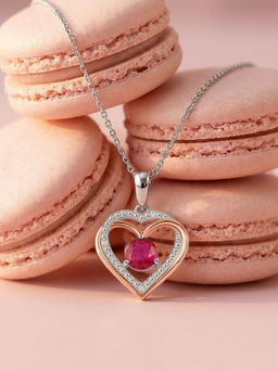 Ornate Jewels - Valentine Gift 925 Silver 18K Rose Gold Plated Red Ruby Loves Necklace