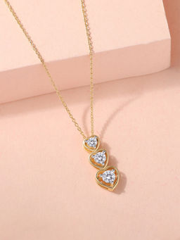 Ornate Jewels - 925 Silver 18K Gold Plated White CZ Trio of Love Necklace for Women & Girls