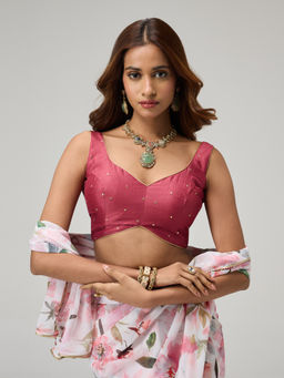 Gajra Gang - Moroccan View Blush Pink Art Silk Sequin Butti Sleeveless Stitched Blouse
