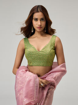 Gajra Gang - Brigade Bride Green Tissue Sequin Embroidered Stitched Blouse