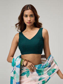 Gajra Gang - Timeless Lane Dark Green Threadwork V-Neck Stitched Blouse