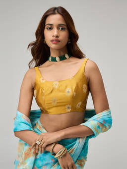 Gajra Gang - Mustard Brocade Scoop Neck Stitched Blouse Timeless Lane