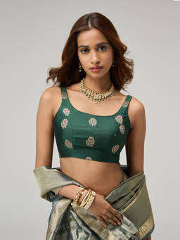 Gajra Gang - Green Brocade Scoop Neck Stitched Blouse Timeless Lane