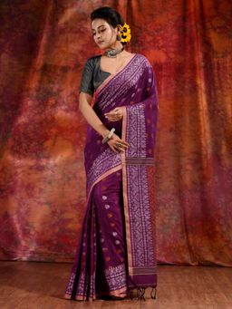 CHARUKRITI - Purple Cotton Soft Saree with Woven Design and Unstitched Blouse