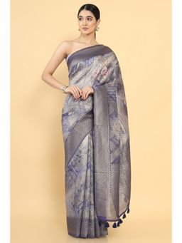 Soch - Women Purple Chanderi Floral Saree with Unstitched Blouse