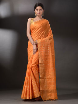 Arhi - Orange Blended Silk Saree with Unstitched Blouse (Set of 2)