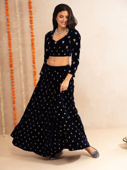Gajra Gang - Mastani Navy Blue Crop Top And Skirt GGLEH15 (Set of 2)