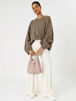 Accessorize London - Women'S Faux Leather Pink Cut Out Bucket Bag