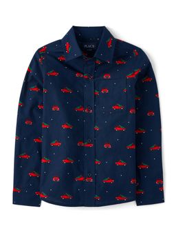 The Children's Place - Boys Blue Printed Full Sleeve Shirt.