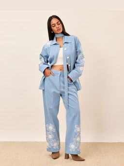 TRISARA - Sky Bloom Denim Pure Cotton Shirt