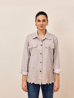 TRISARA - Dove Grey Floral Hem Shirt