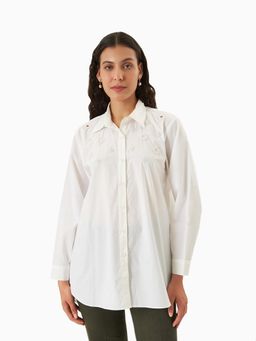 TRISARA - Lily White Pure Cotton Embroidered Shirt