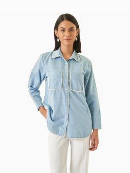 TRISARA - Orient Pure Cotton Self Design Shirt