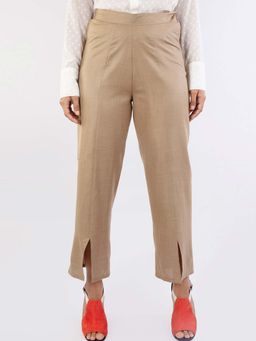 Not So Pink - Beige Solid Front Slit Trouser