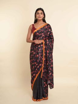 Suta - Black Printed Viscose Rayon Saree
