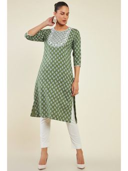 Soch - Womens Green Rayon Printed Kurta
