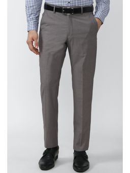 Peter England - Men Grey Solid Slim Fit Formal Trousers