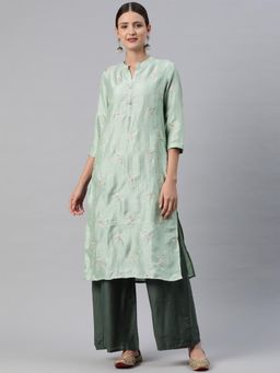 Readiprint - Straight Style Silk Fabric Green Color Kurta