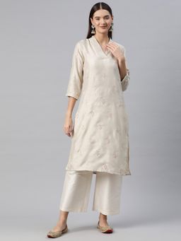 Readiprint - Straight Style Silk Fabric Grey Color Kurta