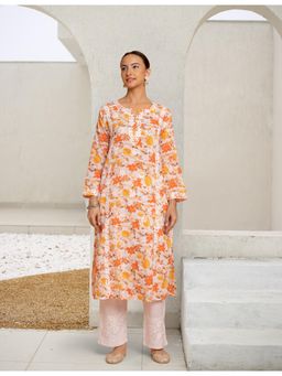 HOUSE OF KARI - Saba Chikankari Kurta In Mul Cotton In Orange Floral