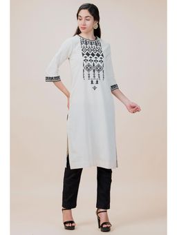 Barara Ethnic - White Linen Embroidered Kurta