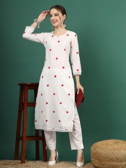 Rama's - Women White Color Embroidery Kurta
