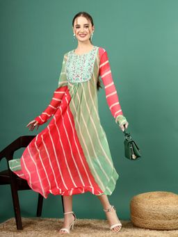 Rama's - Women Multi Embroidery Leheriya Print Kurta