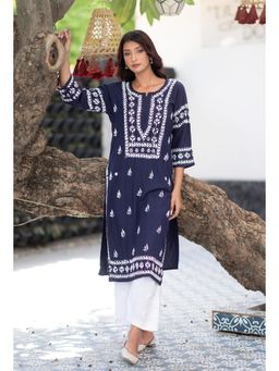 RANGREZA ETHNIC - Rangila Rayon Navy Blue Kurta