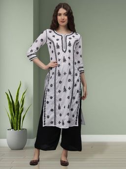 Seva Chikan - Hand Embroidered White Cotton Lucknowi Chikankari Kurta