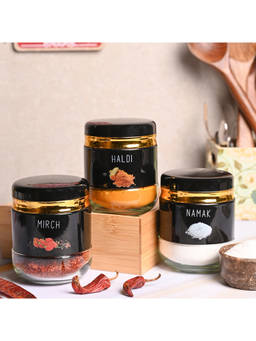 Voncasa - Spice Jar 360Ml Each Black and Transparent Kitchen Storage Containers (Pack Of 3)