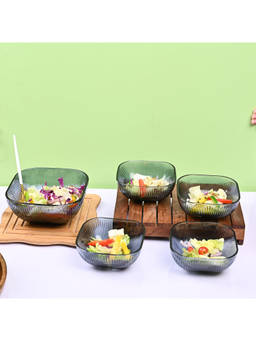 Voncasa - Glass Grey Colour Square Shape and Glossy Finish Bowl (Pack Of 5)